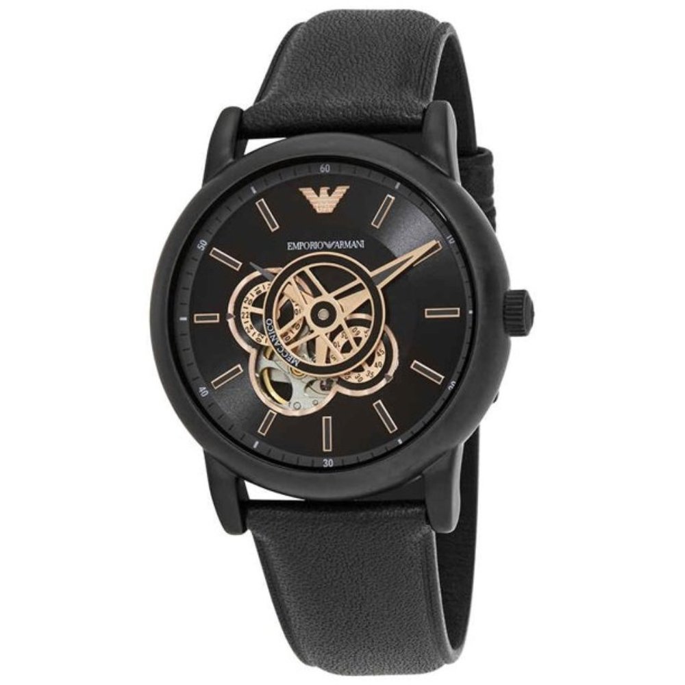 Emporio Armani Mens Automatic Black Leather Watch